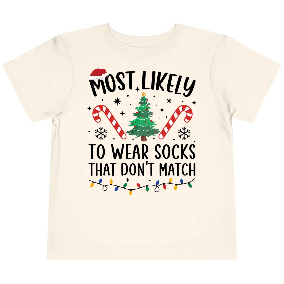 Most Likely To Wear Mismatched Socks Toddler T-Shirt in Natural