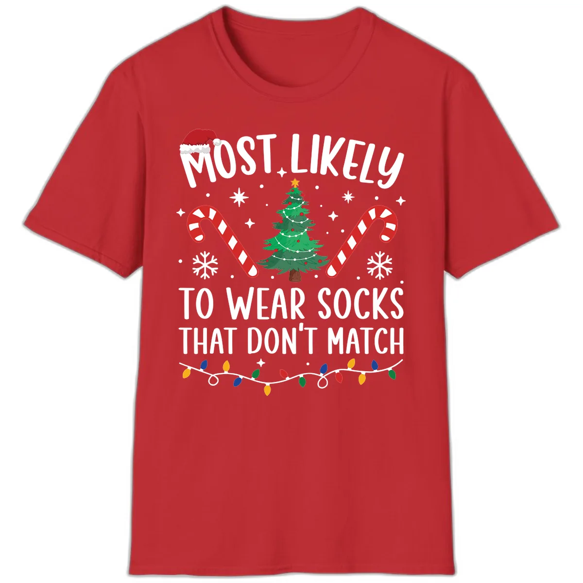 Most Likely To Wear Mismatched Socks T-Shirt in Red