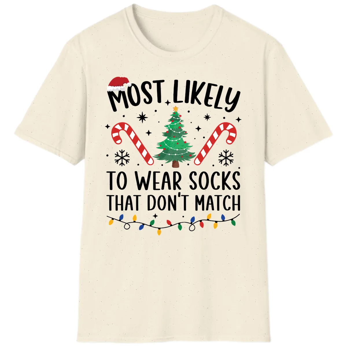 Most Likely To Wear Mismatched Socks T-Shirt in Natural