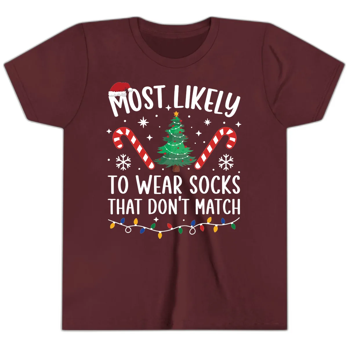 Most Likely To Wear Mismatched Socks Youth T-Shirt in Maroon