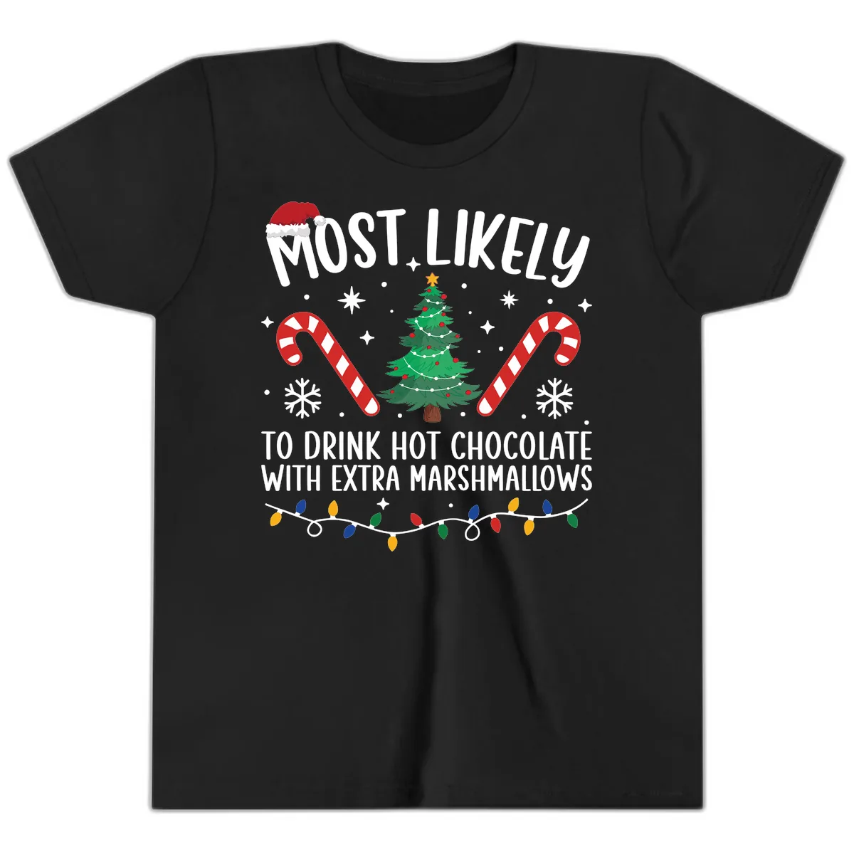 Most Likely To Drink Hot Chocolate Youth T-Shirt in Black