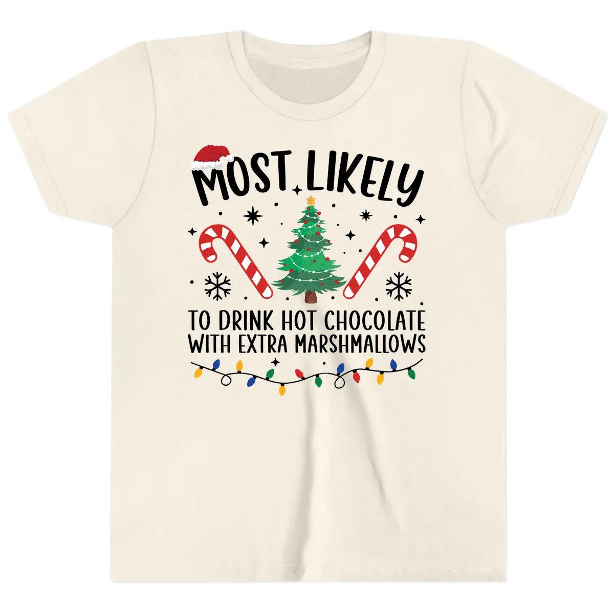 Most Likely To Drink Hot Chocolate Youth T-Shirt in Natural