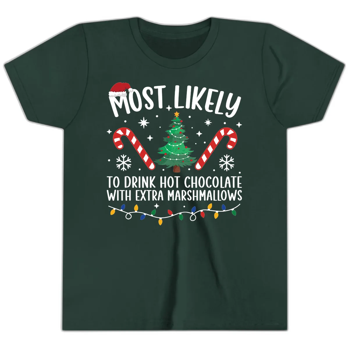 Most Likely To Drink Hot Chocolate Youth T-Shirt in Forest