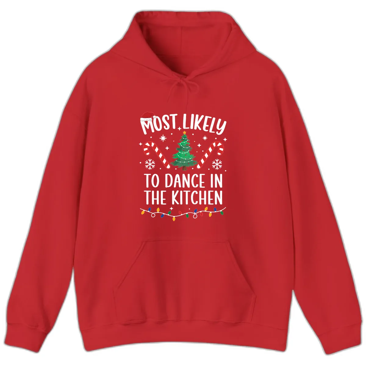 Most Likely To Dance In The Kitchen Christmas Hoodie in Red