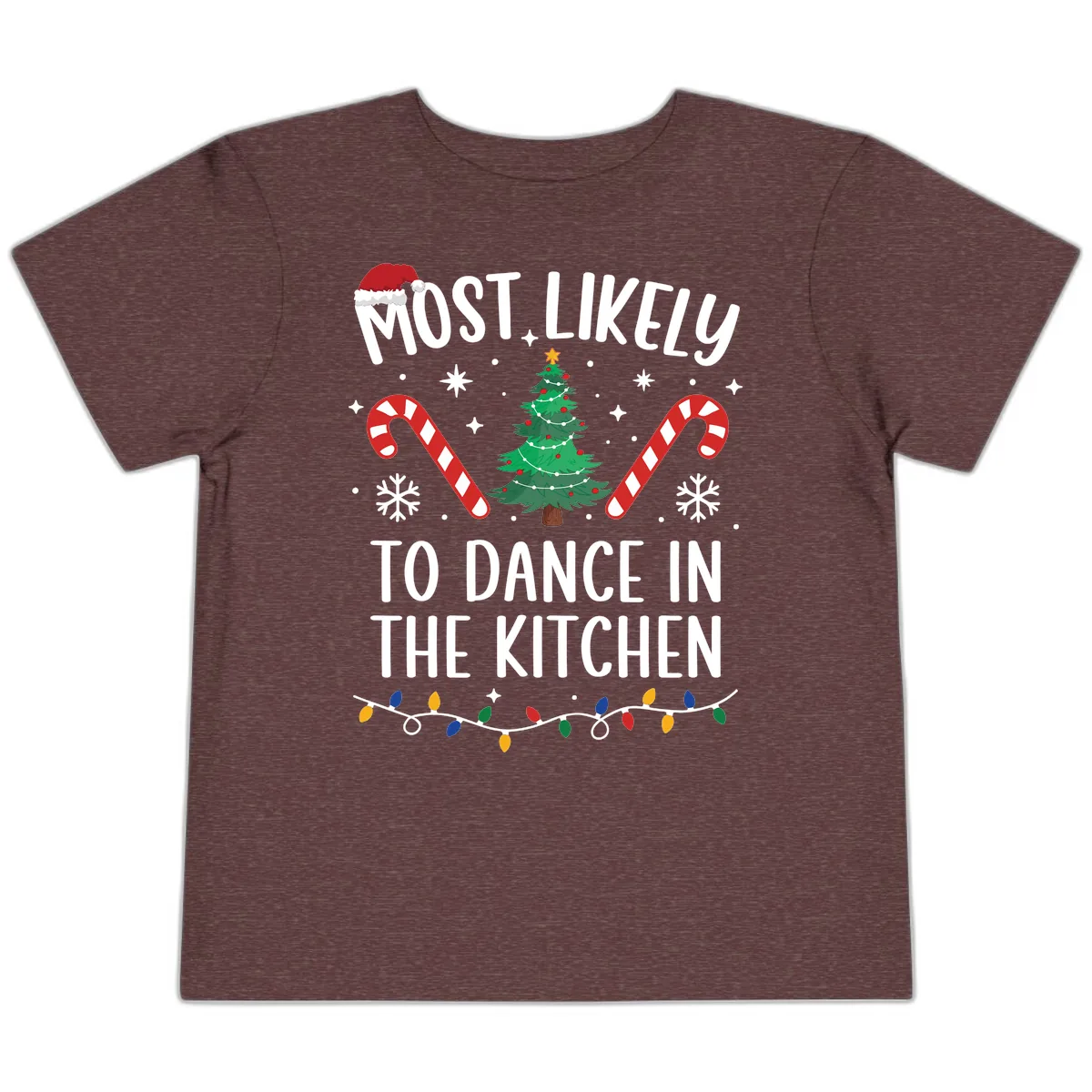 Most Likely To Dance In The Kitchen Christmas Toddler T-Shirt in Heather Maroon
