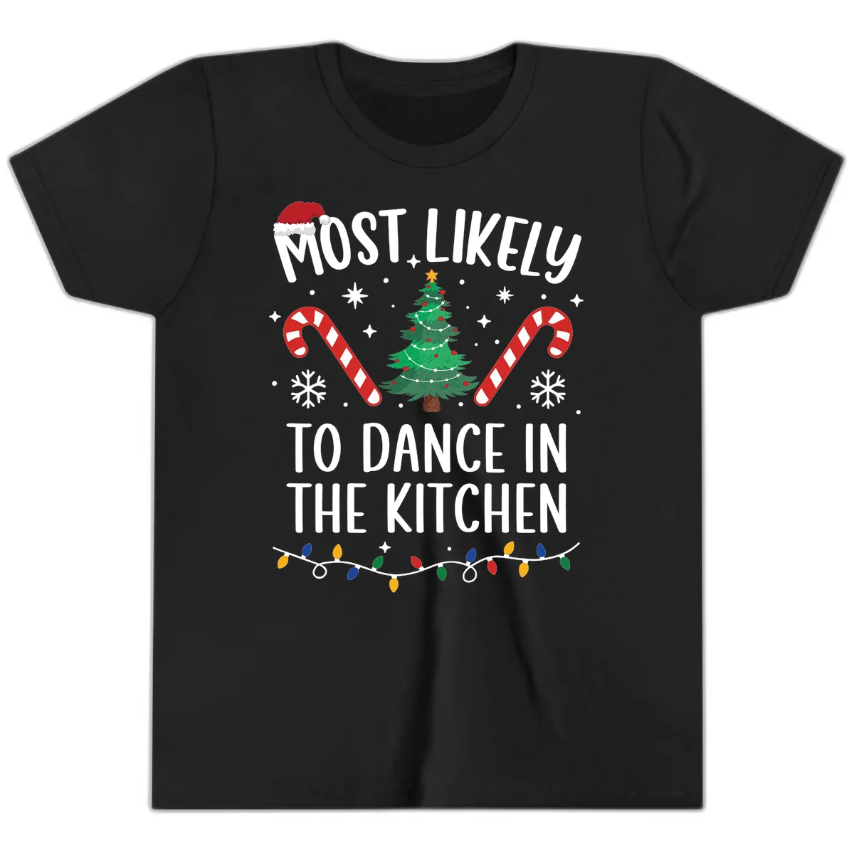 Most Likely To Dance In The Kitchen Christmas Youth T-Shirt in Black