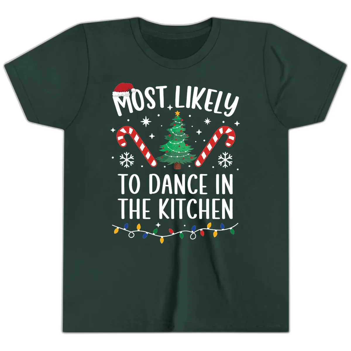 Most Likely To Dance In The Kitchen Christmas Youth T-Shirt in Forest