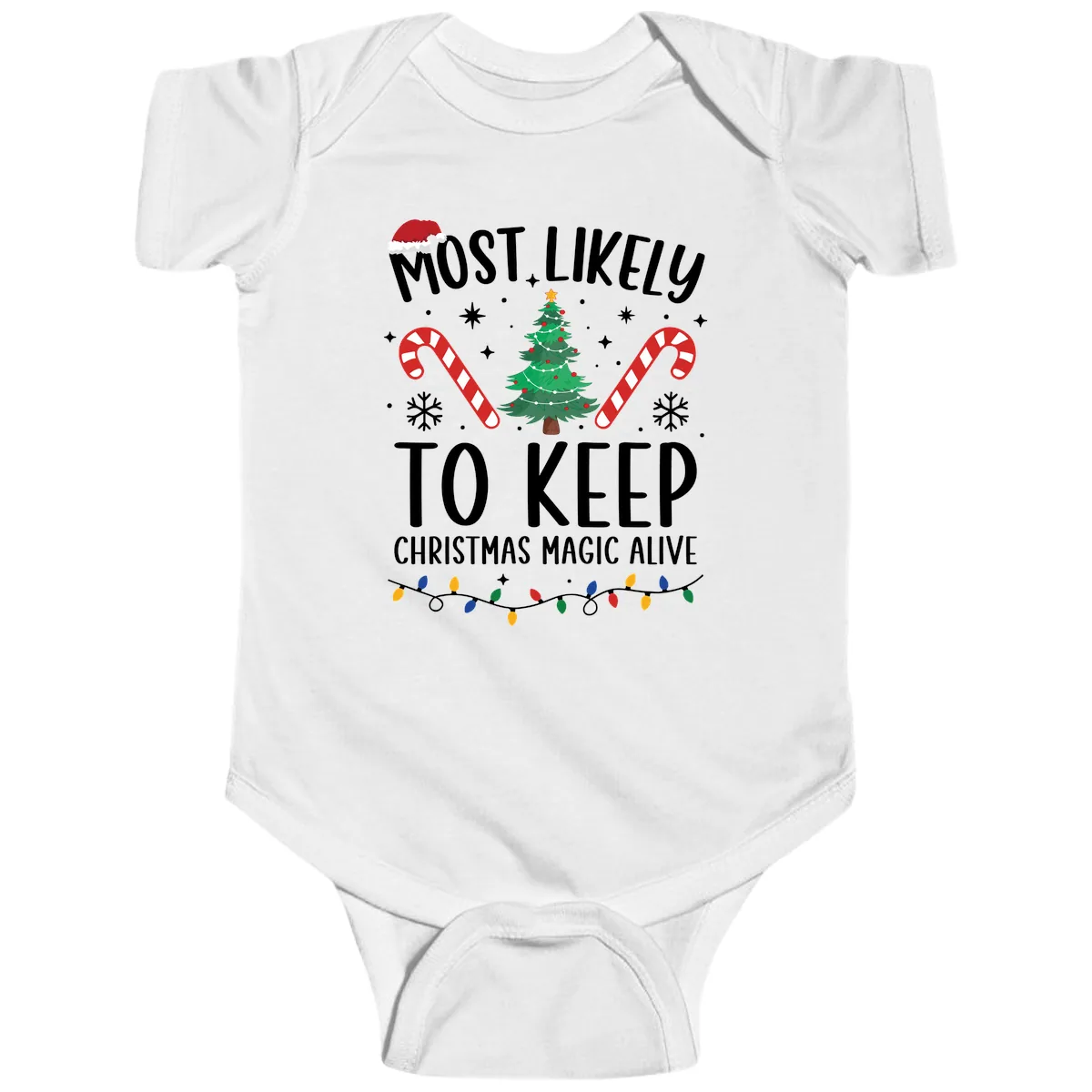 Most Likely To Keep Christmas Magic Alive Baby Onesie in White