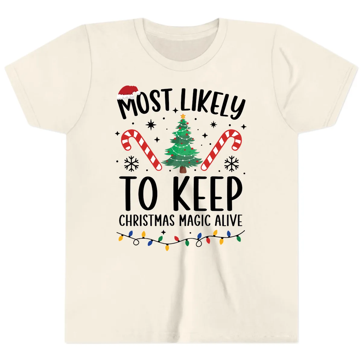 Most Likely To Keep Christmas Magic Alive Youth T-Shirt in Natural