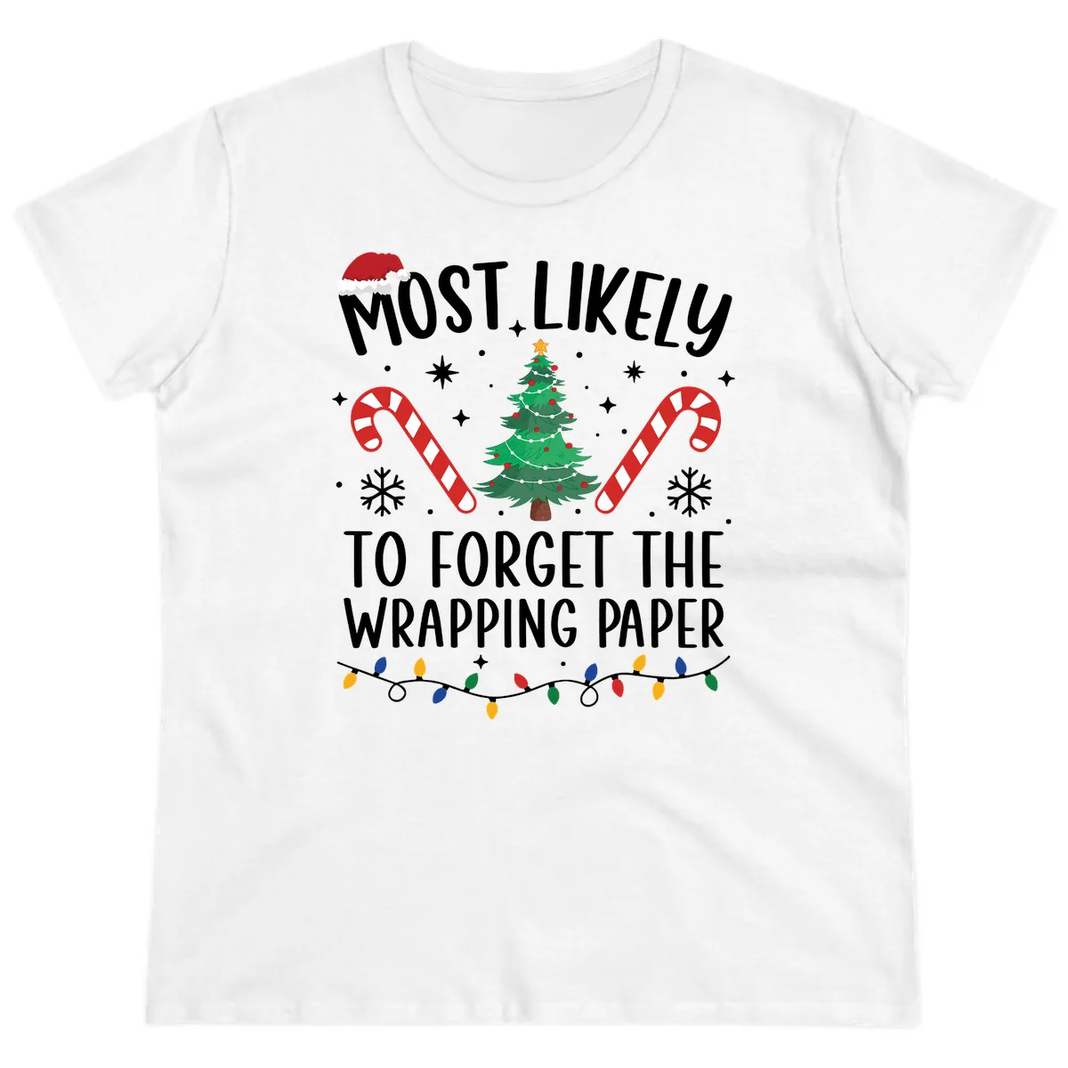 Most Likely To Forget Wrapping Paper Ladies Tee in White