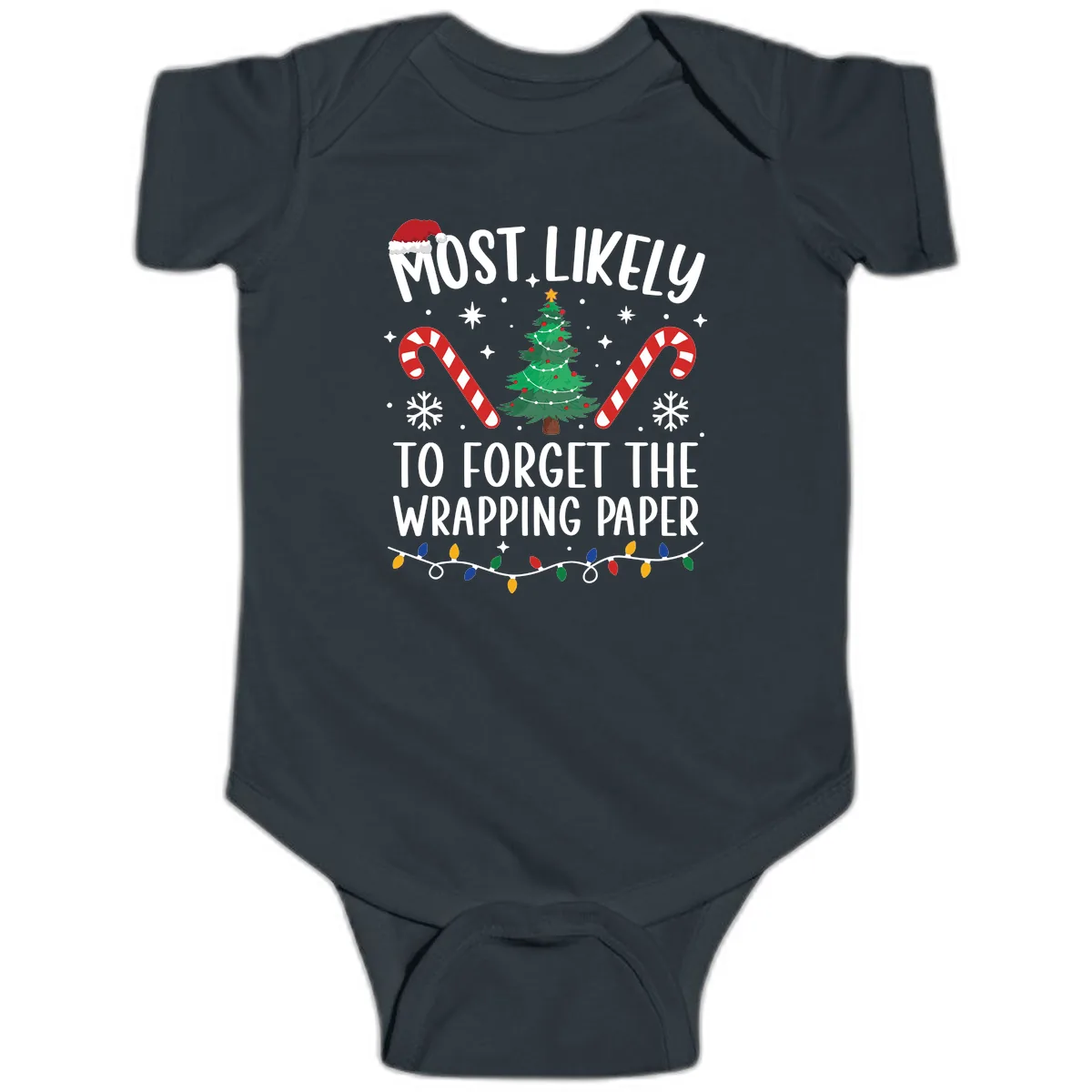 Most Likely To Forget Wrapping Paper Baby Onesie in Black