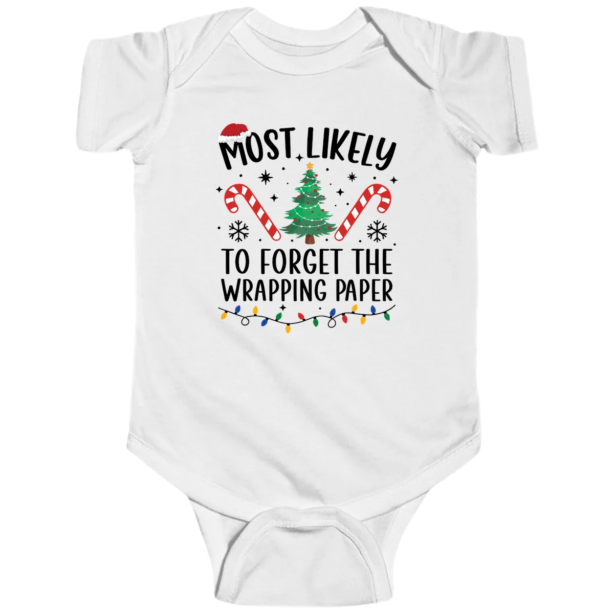 Most Likely To Forget Wrapping Paper Baby Onesie in White