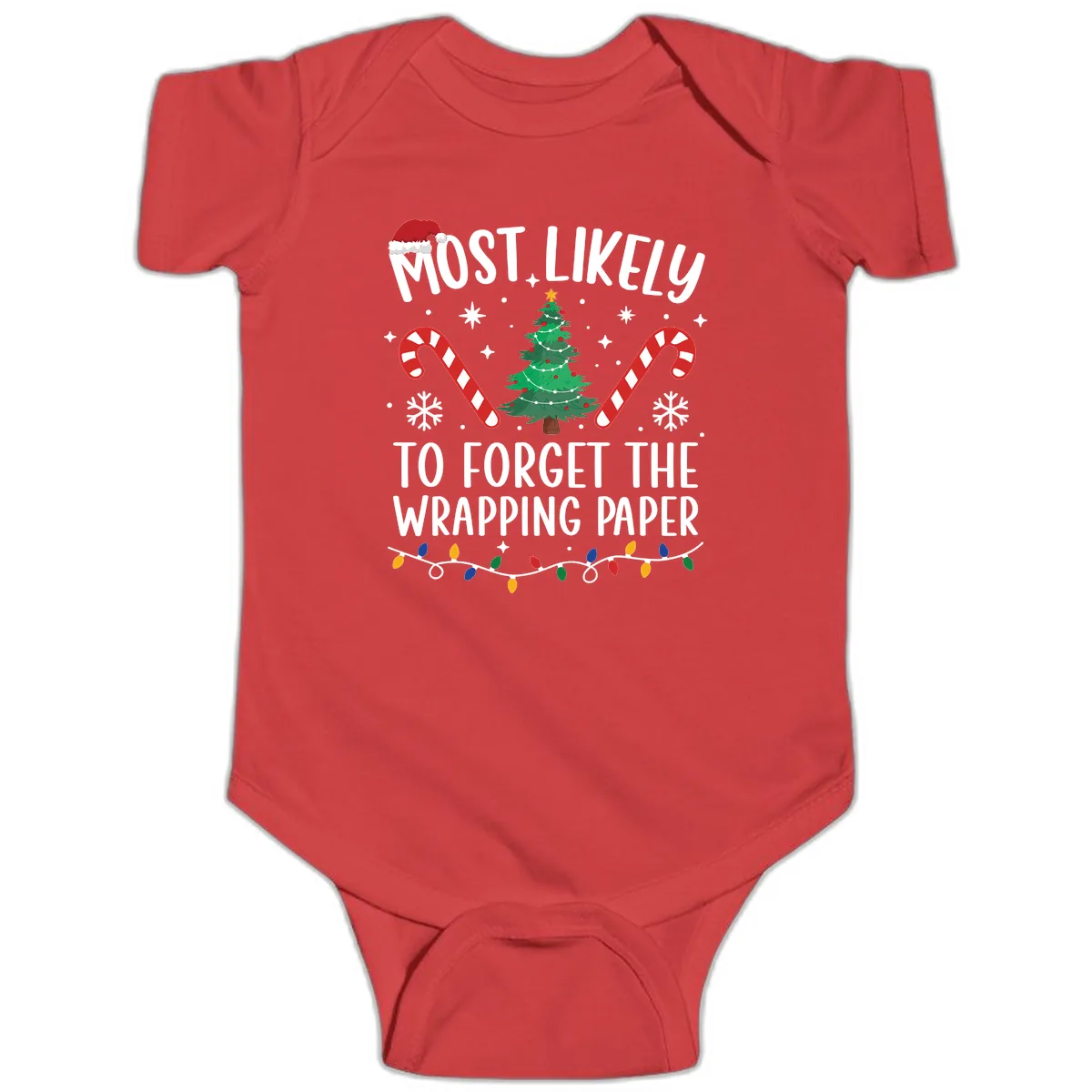 Most Likely To Forget Wrapping Paper Baby Onesie in Red