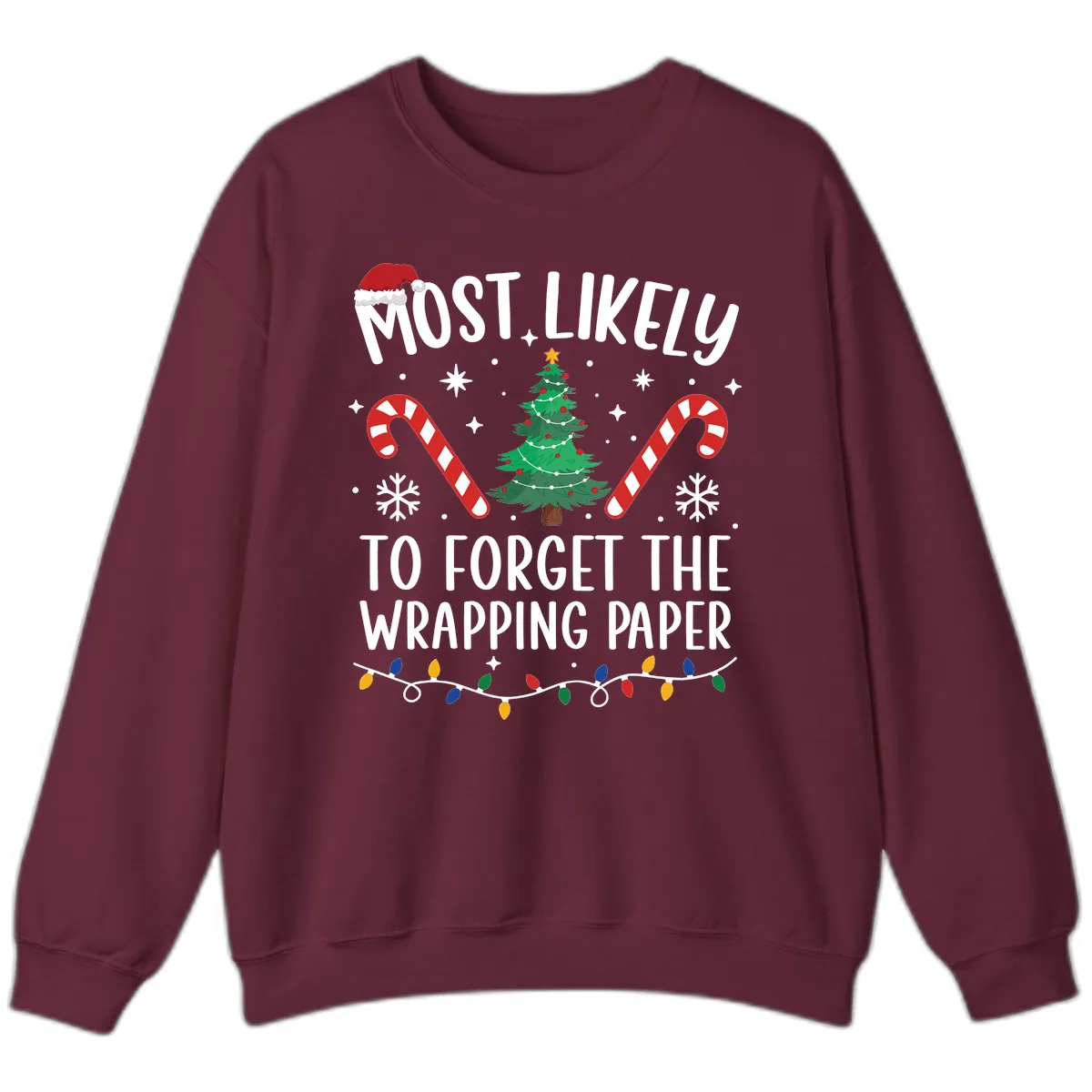 Most Likely To Forget Wrapping Paper Sweatshirt in Maroon