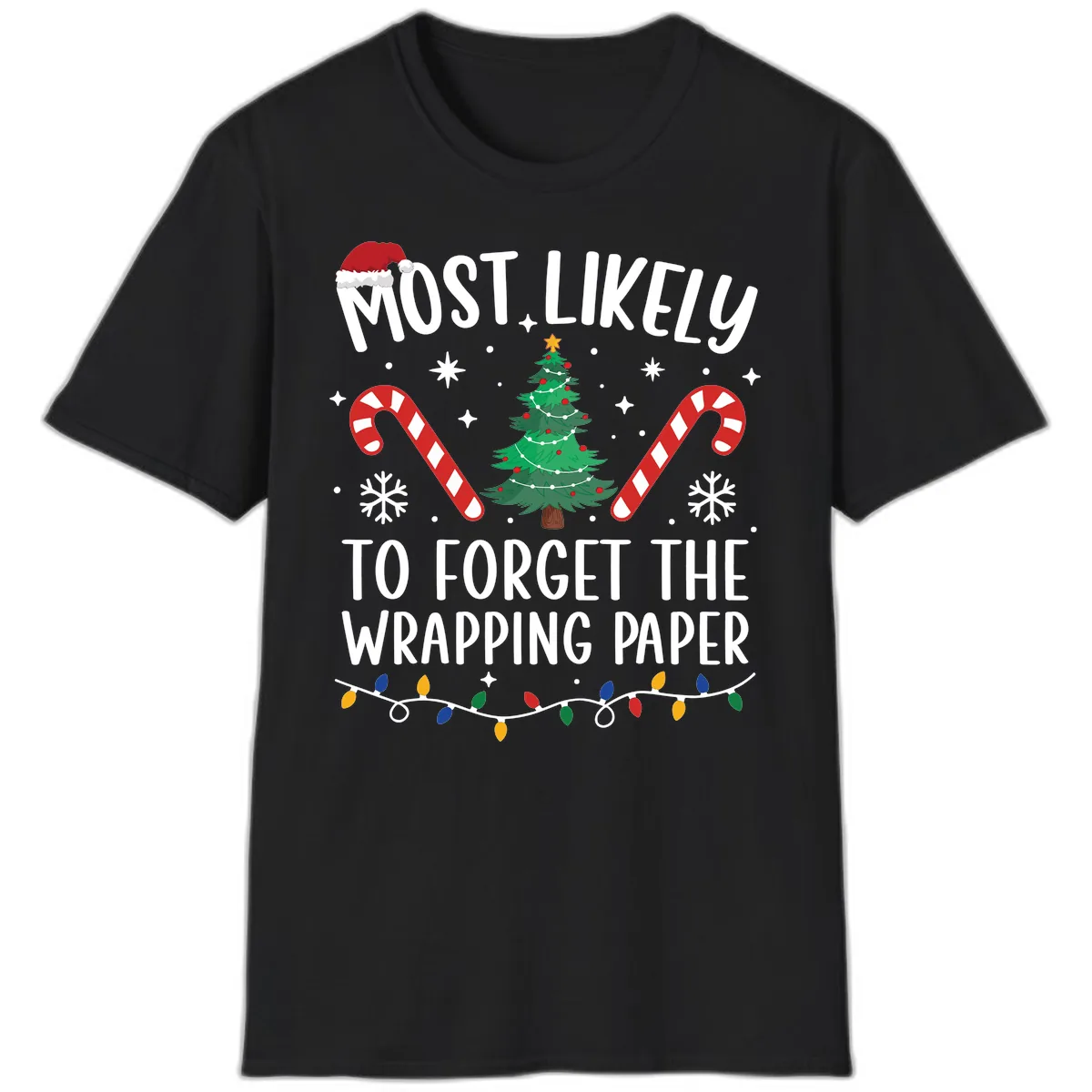 Most Likely To Forget Wrapping Paper T-Shirt in Black