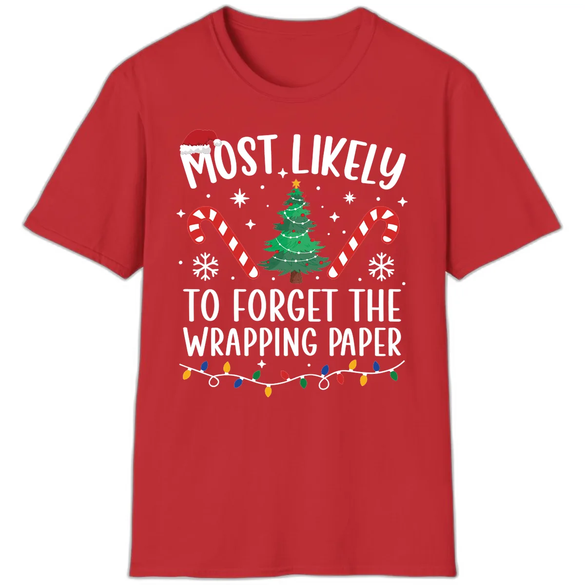 Most Likely To Forget Wrapping Paper T-Shirt in Red