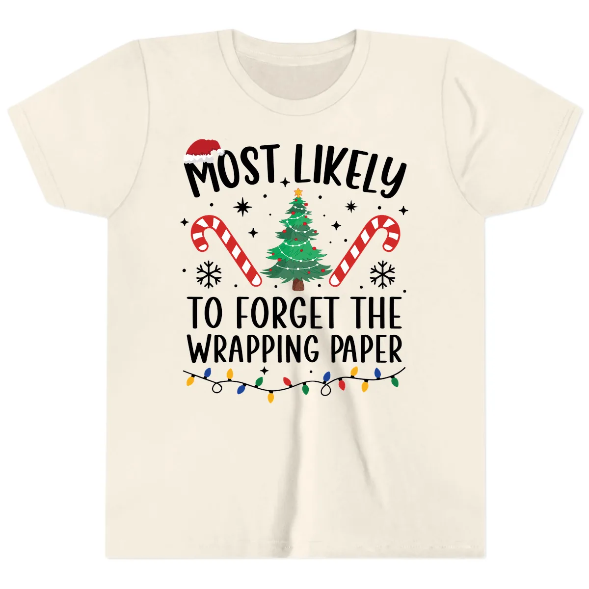 Most Likely To Forget Wrapping Paper Youth T-Shirt in Natural