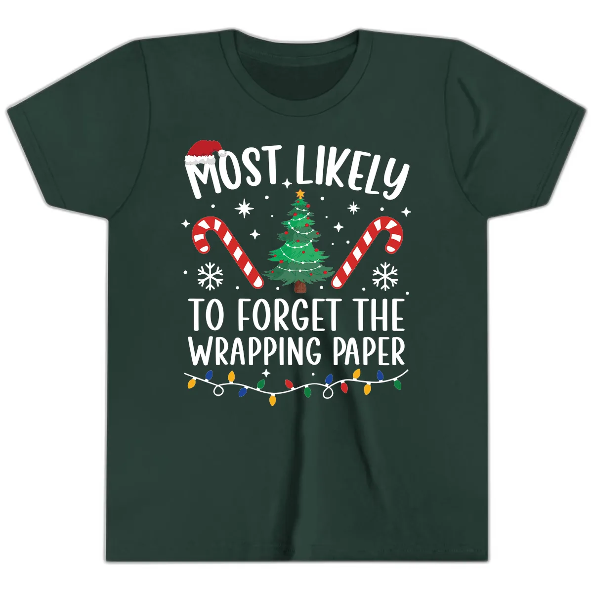 Most Likely To Forget Wrapping Paper Youth T-Shirt in Forest