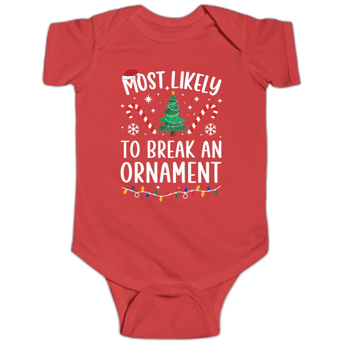 Most Likely To Break An Ornament Christmas Tee Baby Onesie in Red