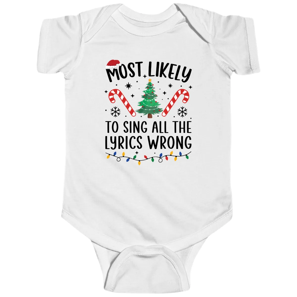 Most Likely To Sing All The Lyrics Wrong Christmas T-Shirt Baby Onesie in White