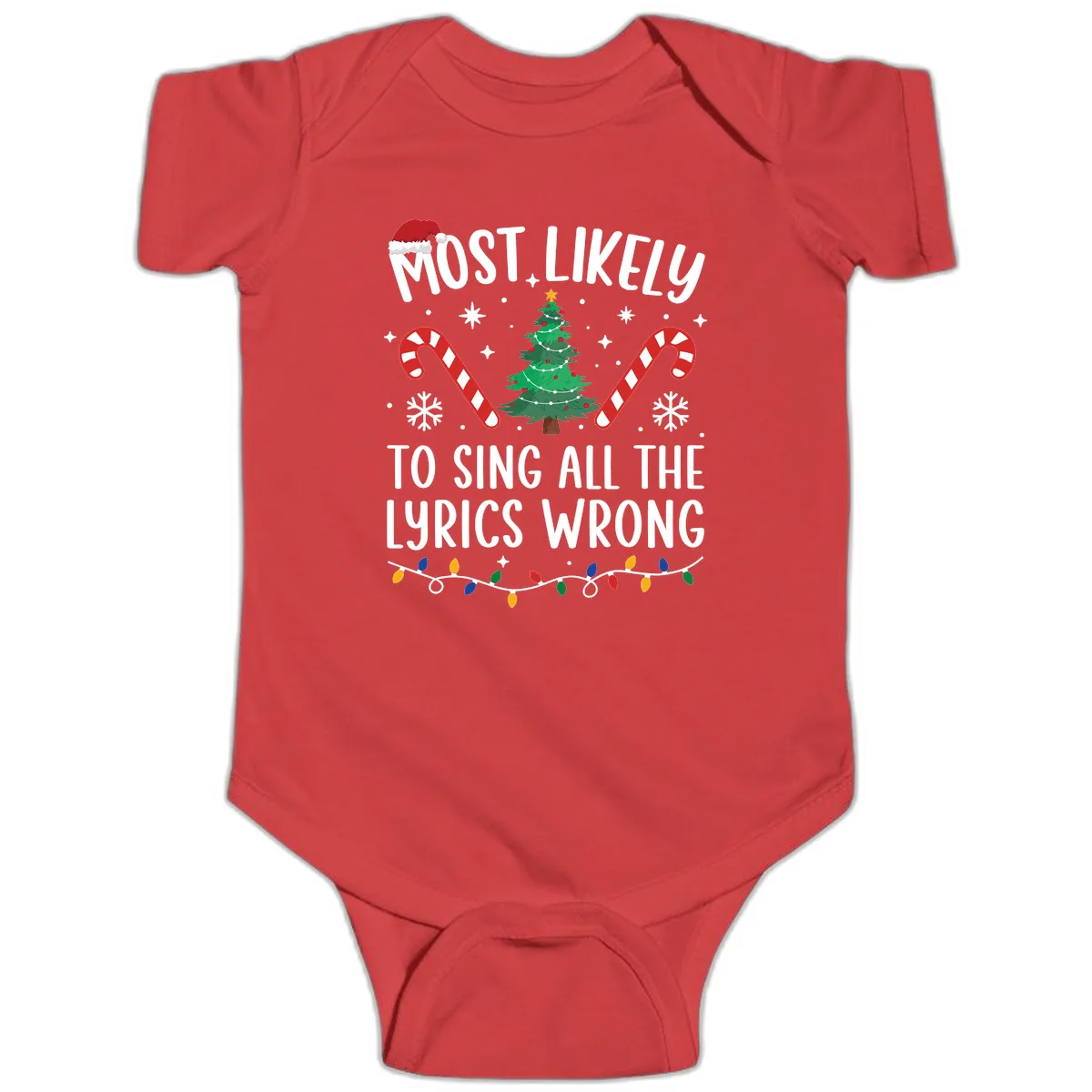 Most Likely To Sing All The Lyrics Wrong Christmas T-Shirt Baby Onesie in Red