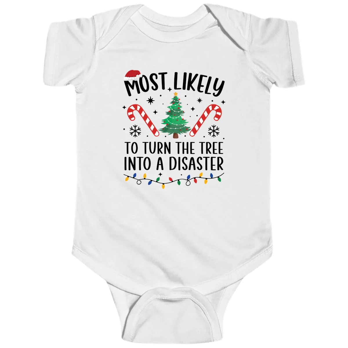 Most Likely To Turn Tree Into Disaster Baby Onesie in White