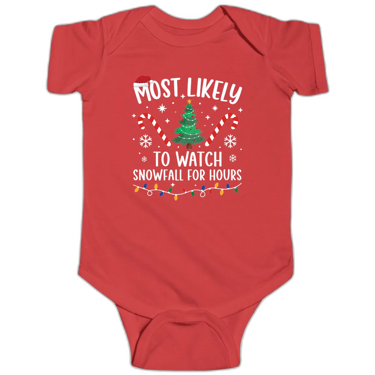 Most Likely To Watch Snowfall For Hours Baby Onesie in Red