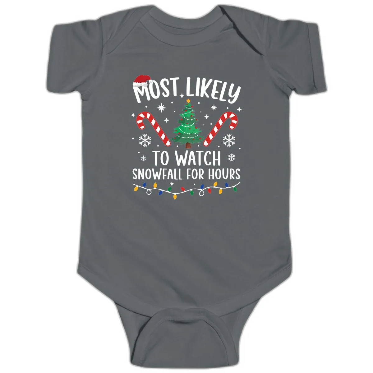 Most Likely To Watch Snowfall For Hours Baby Onesie in Charcoal