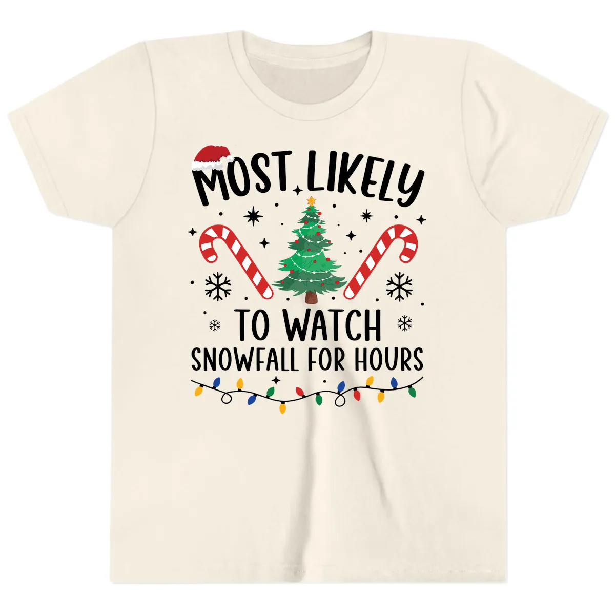 Most Likely To Watch Snowfall For Hours Youth T-Shirt in Natural