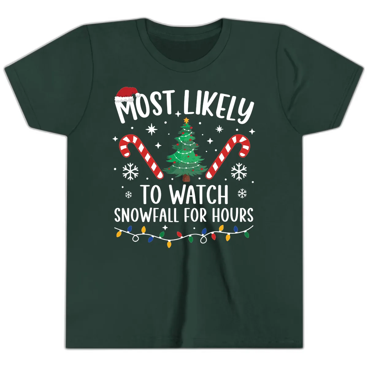 Most Likely To Watch Snowfall For Hours Youth T-Shirt in Forest