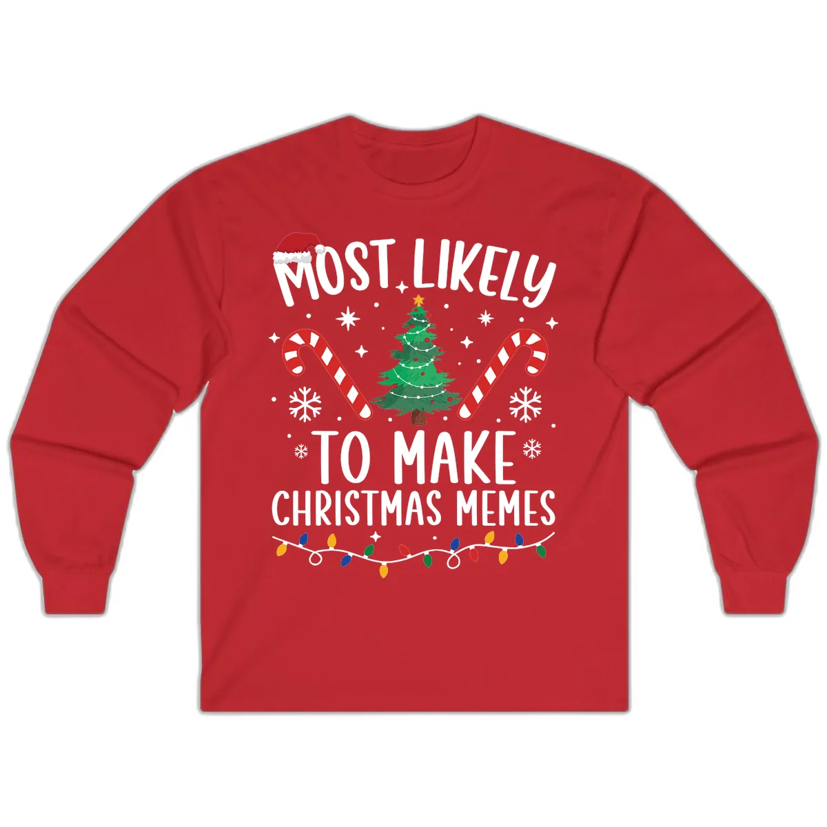 Most Likely To Make Christmas Memes Long Sleeve in Red