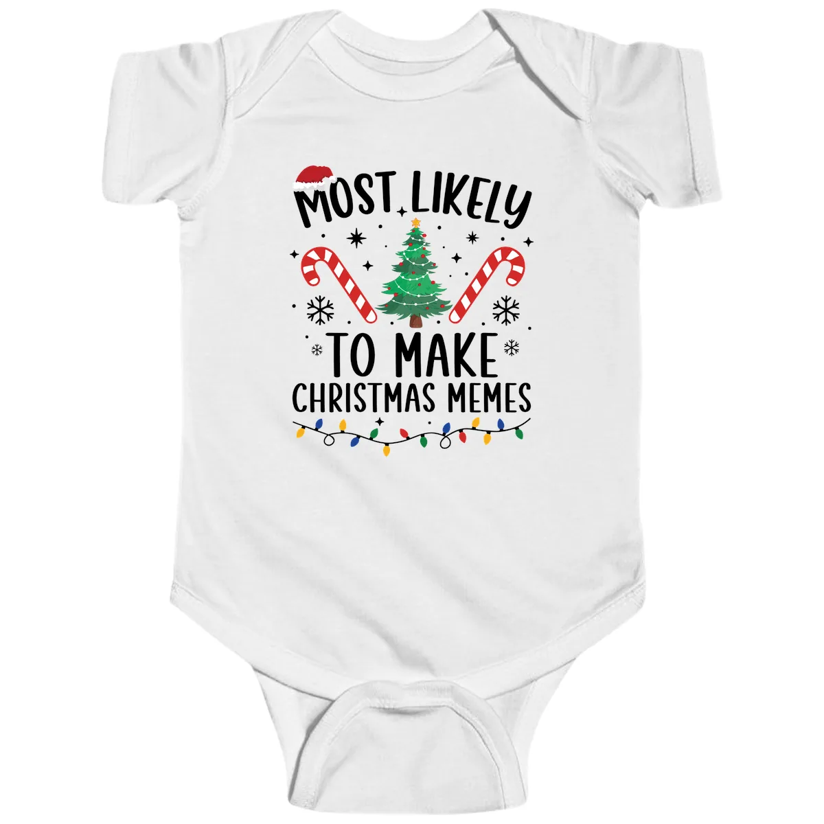Most Likely To Make Christmas Memes Baby Onesie in White