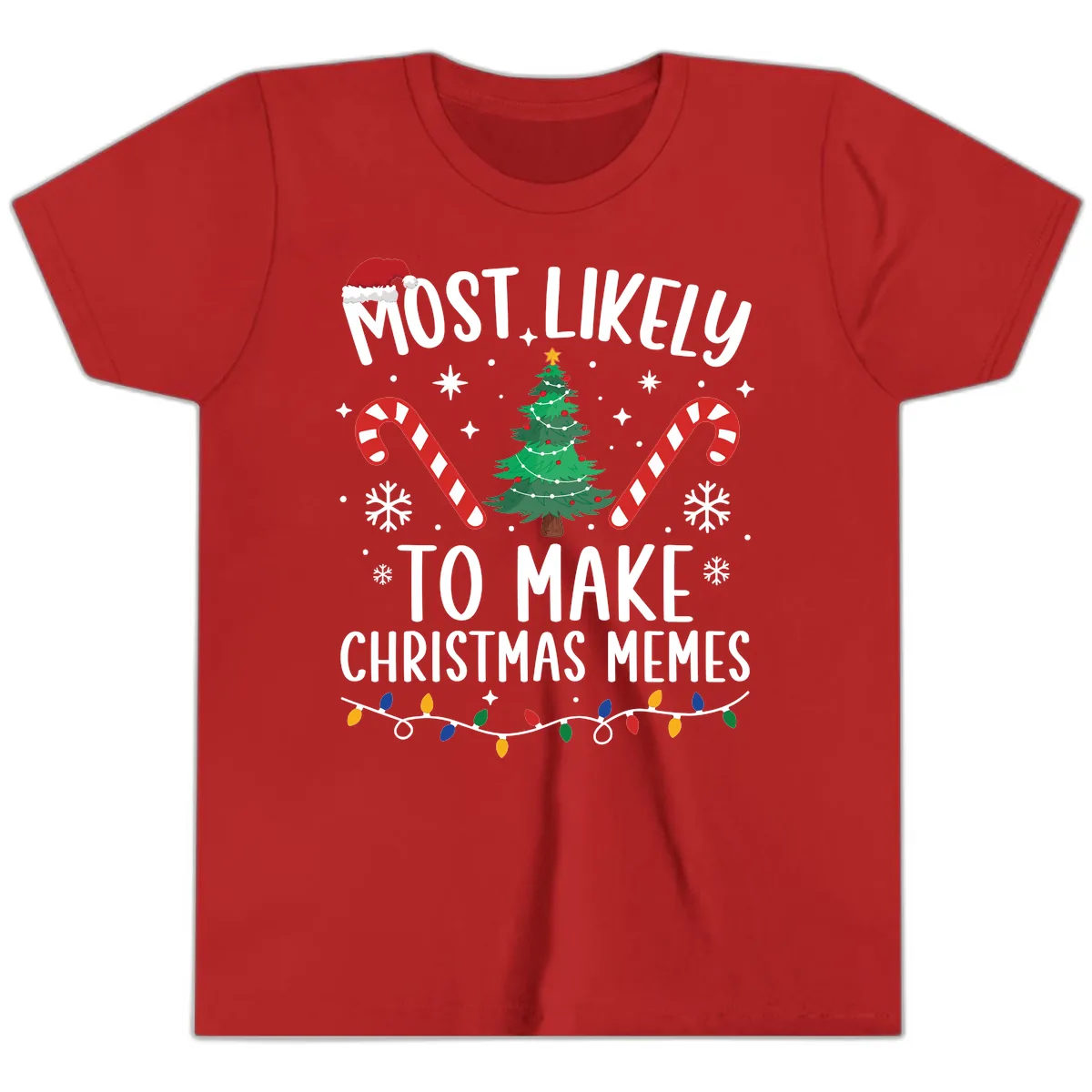 Most Likely To Make Christmas Memes Youth T-Shirt in Red
