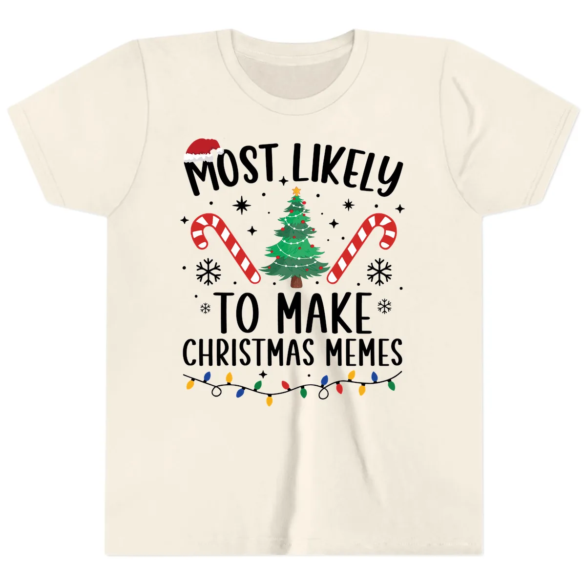 Most Likely To Make Christmas Memes Youth T-Shirt in Natural