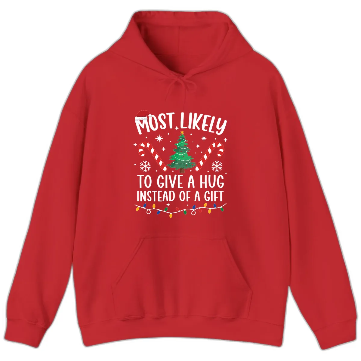 Most Likely To Give A Hug Christmas Design Hoodie in Red