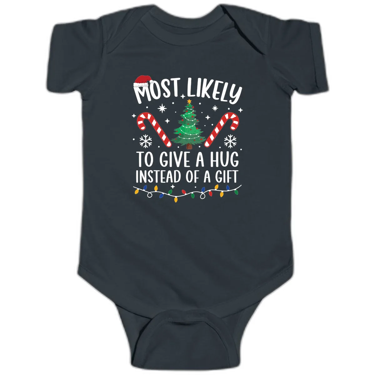 Most Likely To Give A Hug Christmas Design Baby Onesie in Black