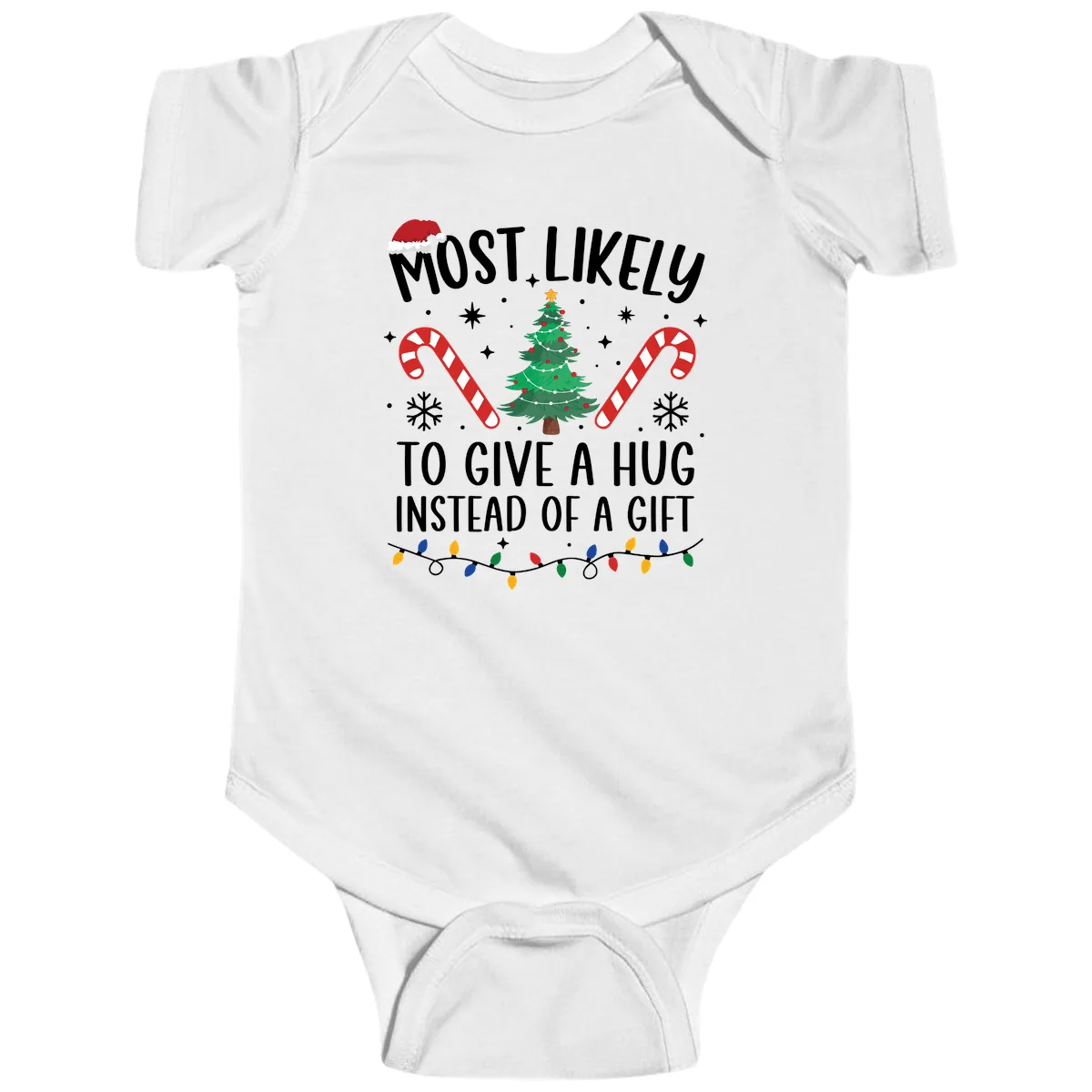 Most Likely To Give A Hug Christmas Design Baby Onesie in White