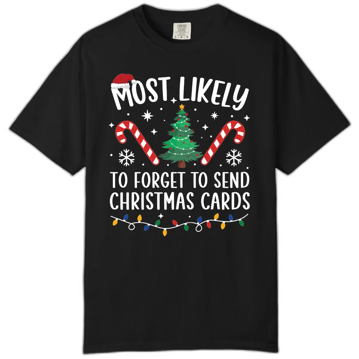 Most Likely To Forget Christmas Cards Comfort Color in Black
