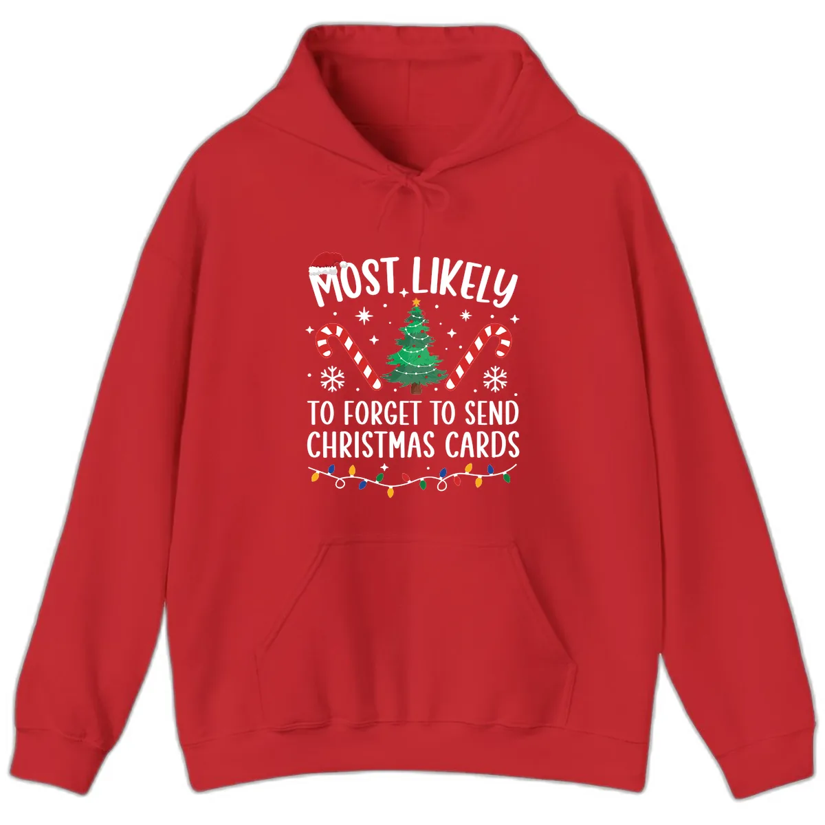Most Likely To Forget Christmas Cards Hoodie in Red