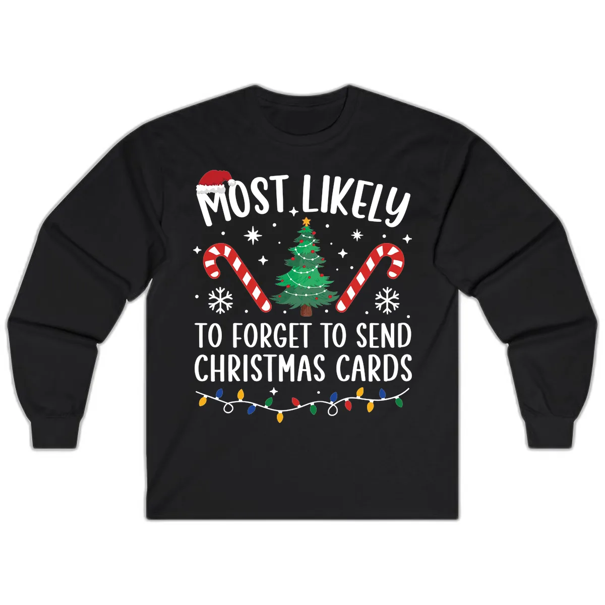 Most Likely To Forget Christmas Cards Long Sleeve in Black