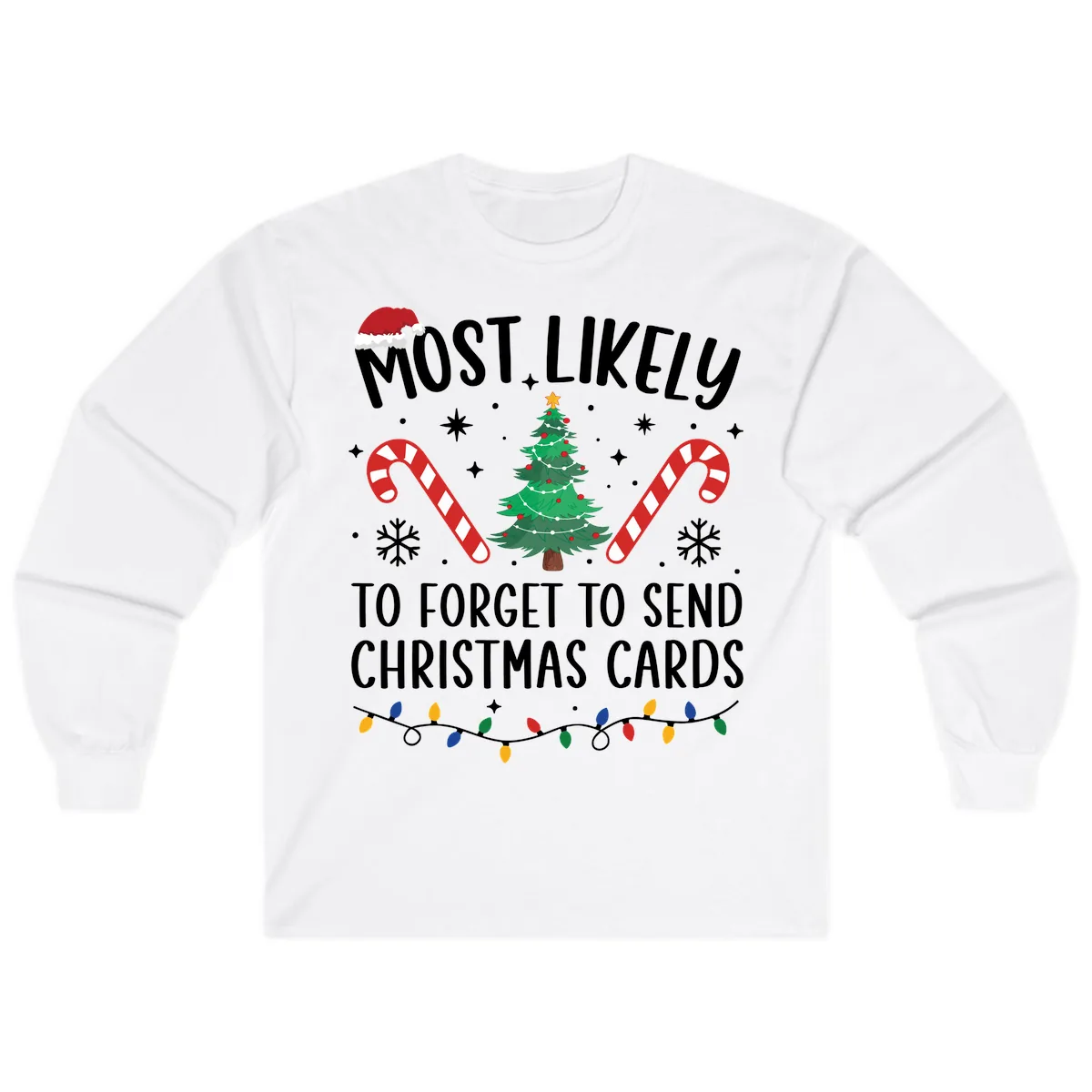 Most Likely To Forget Christmas Cards Long Sleeve in White