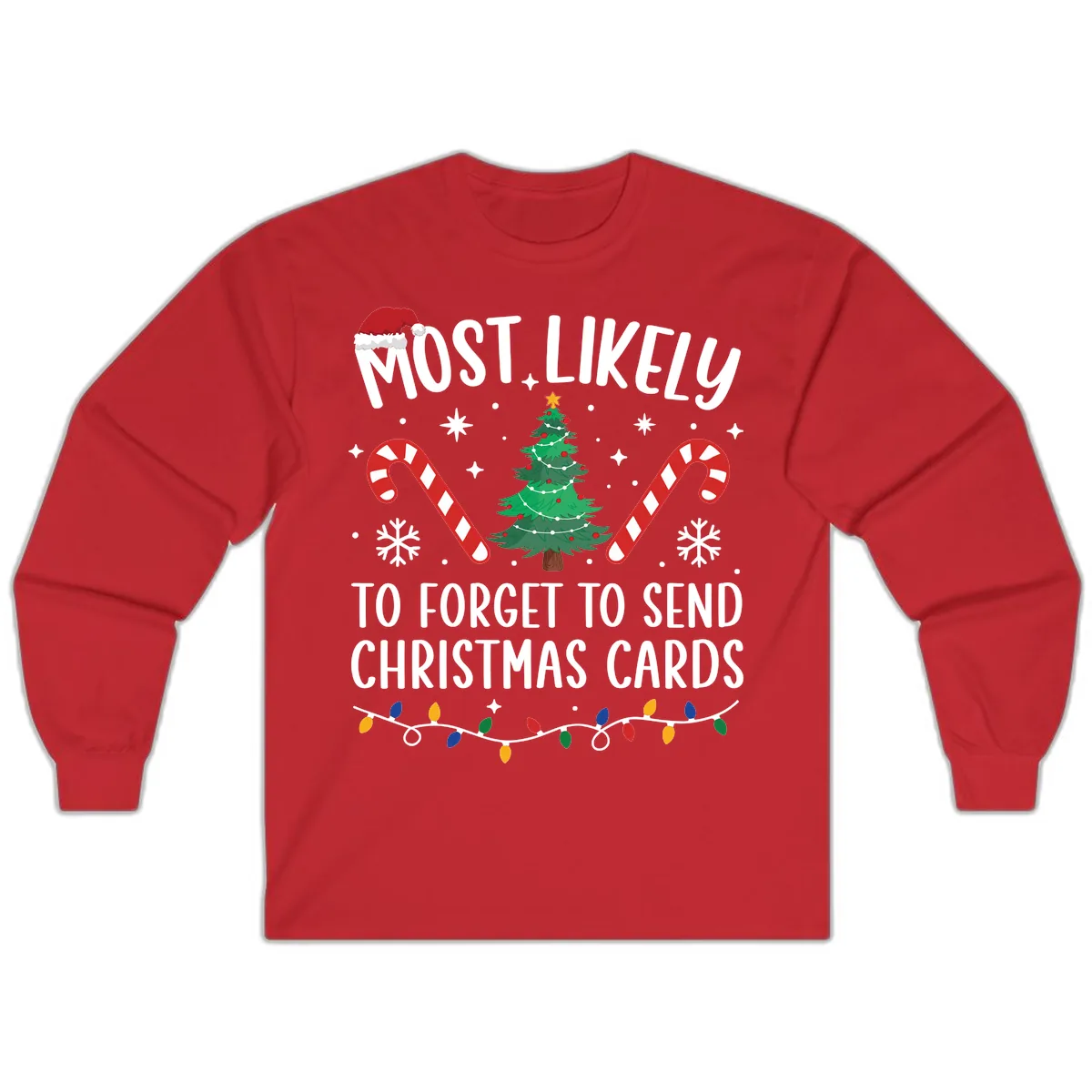 Most Likely To Forget Christmas Cards Long Sleeve in Red