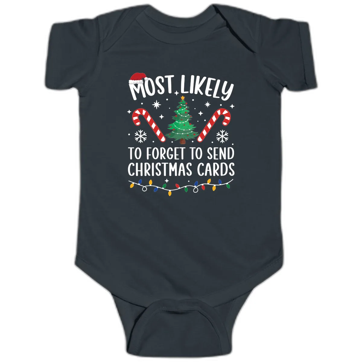 Most Likely To Forget Christmas Cards Baby Onesie in Black