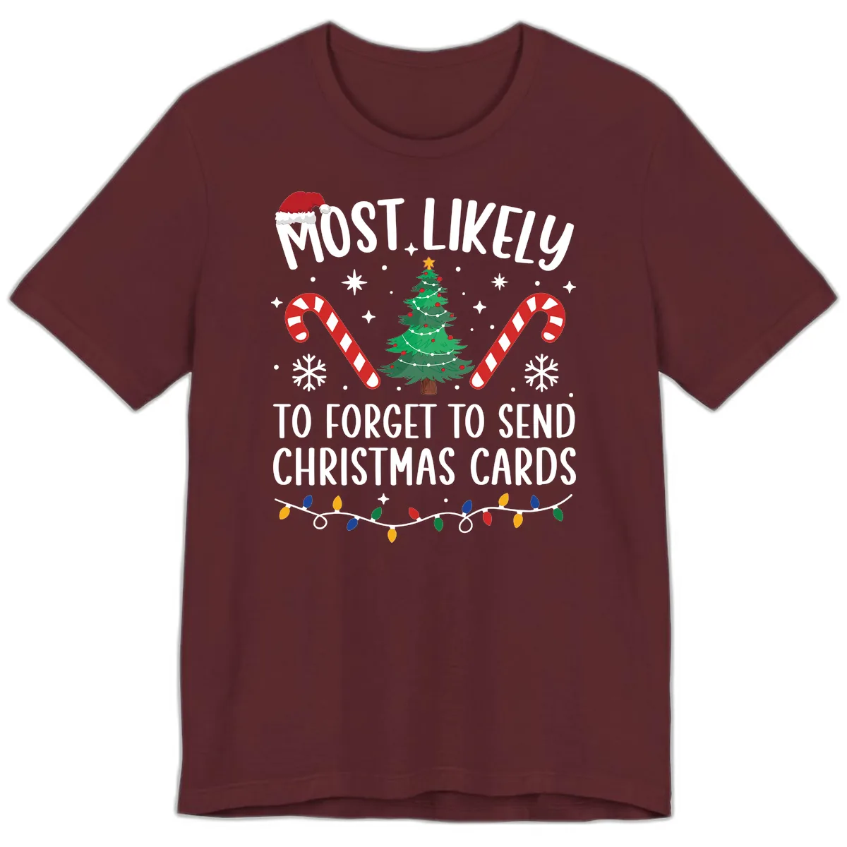 Most Likely To Forget Christmas Cards Premium T-Shirt in Maroon