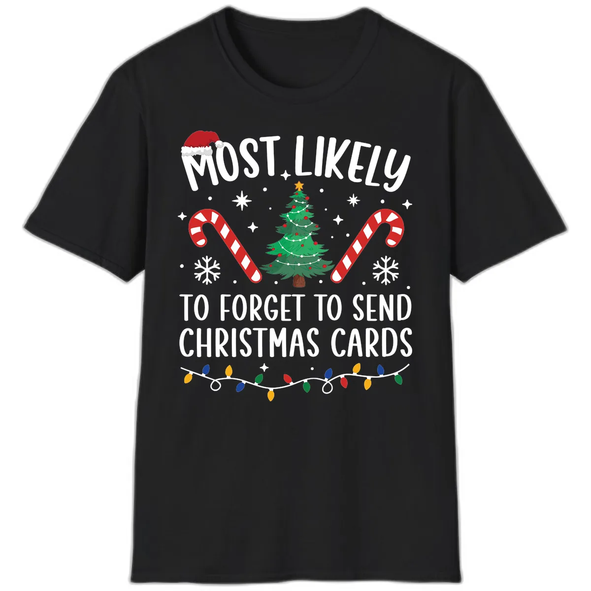 Most Likely To Forget Christmas Cards T-Shirt in Black