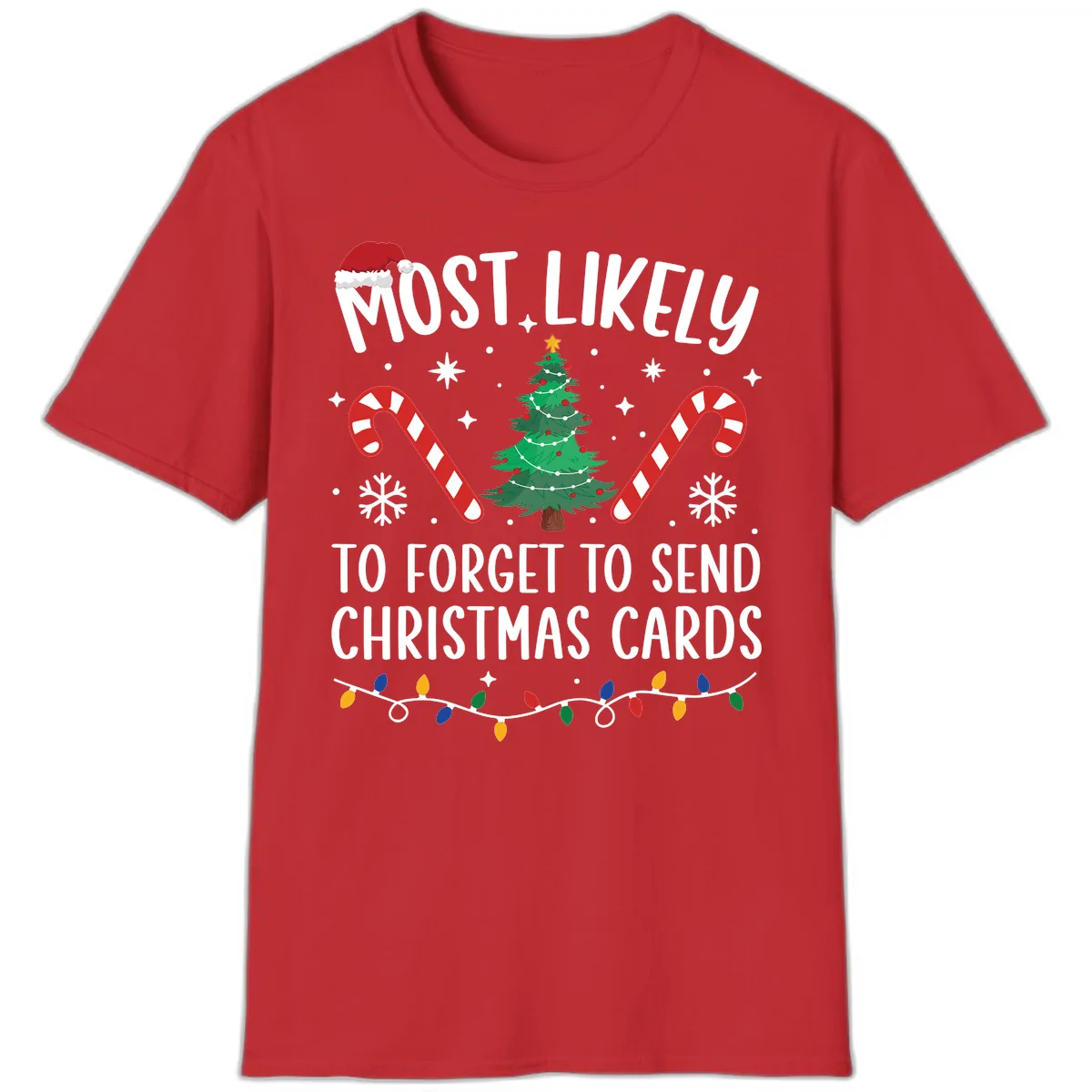 Most Likely To Forget Christmas Cards T-Shirt in Red