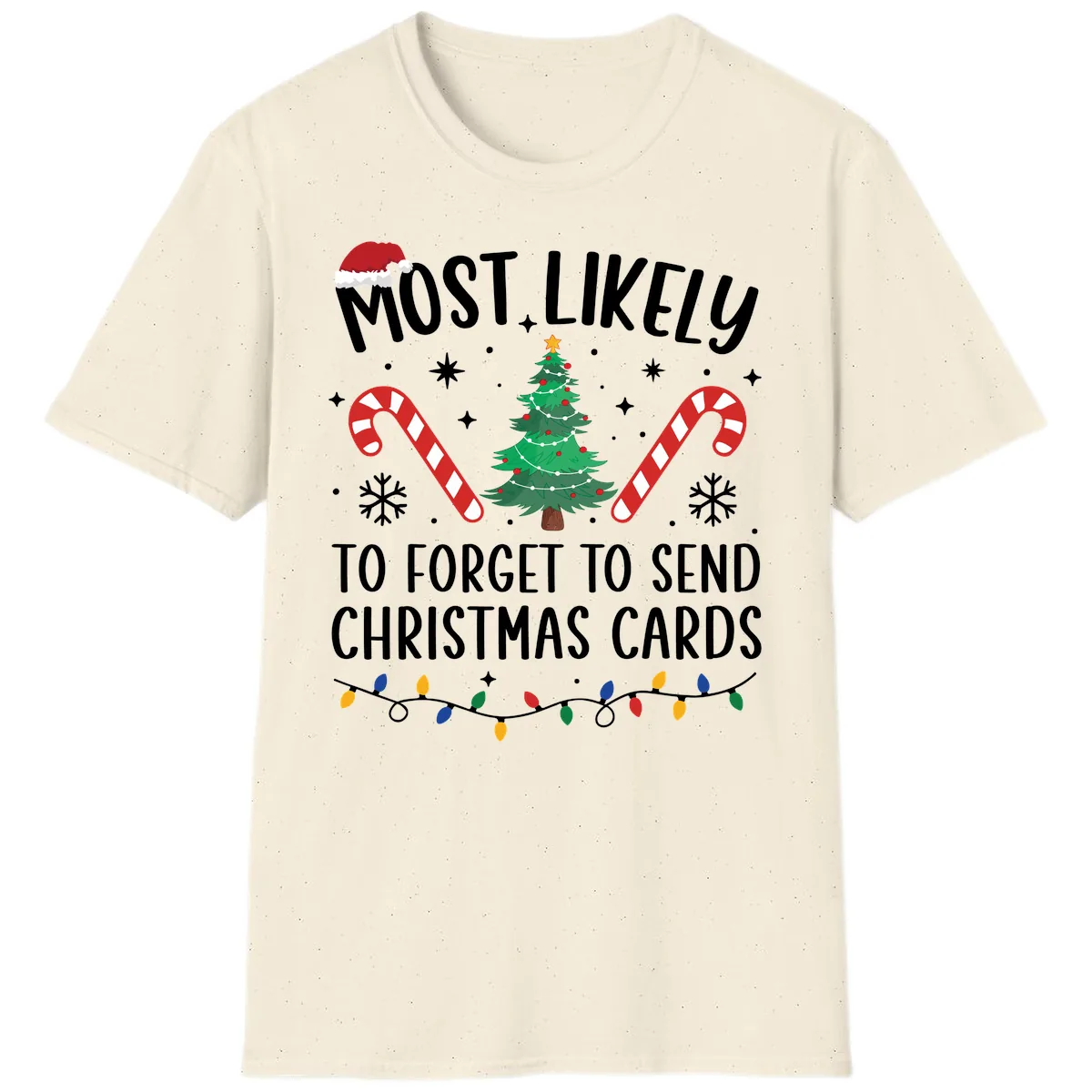 Most Likely To Forget Christmas Cards T-Shirt in Natural