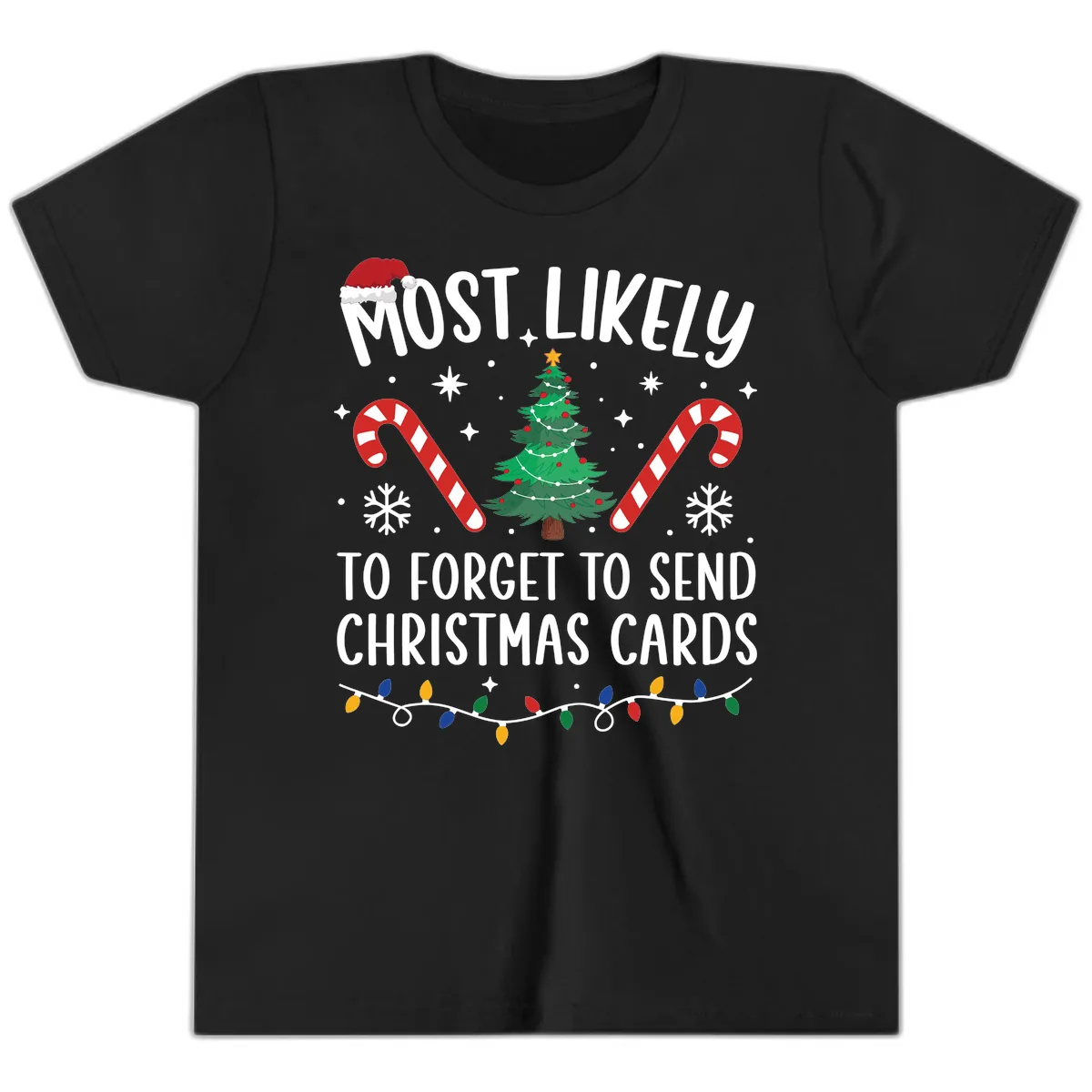 Most Likely To Forget Christmas Cards Youth T-Shirt in Black