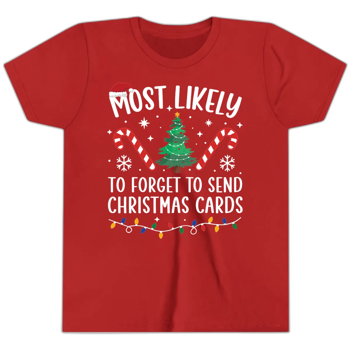 Most Likely To Forget Christmas Cards Youth T-Shirt in Red