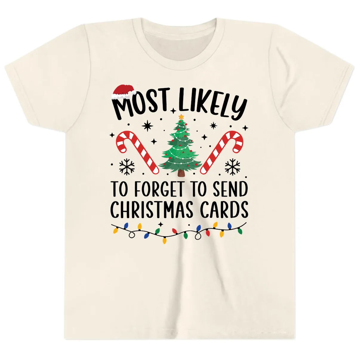 Most Likely To Forget Christmas Cards Youth T-Shirt in Natural